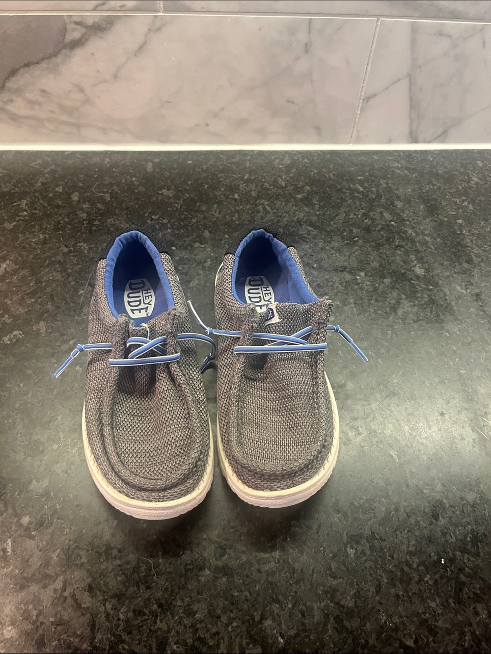 Hey Dude Kids Gray Slip-On Sneakers with Blue Accents